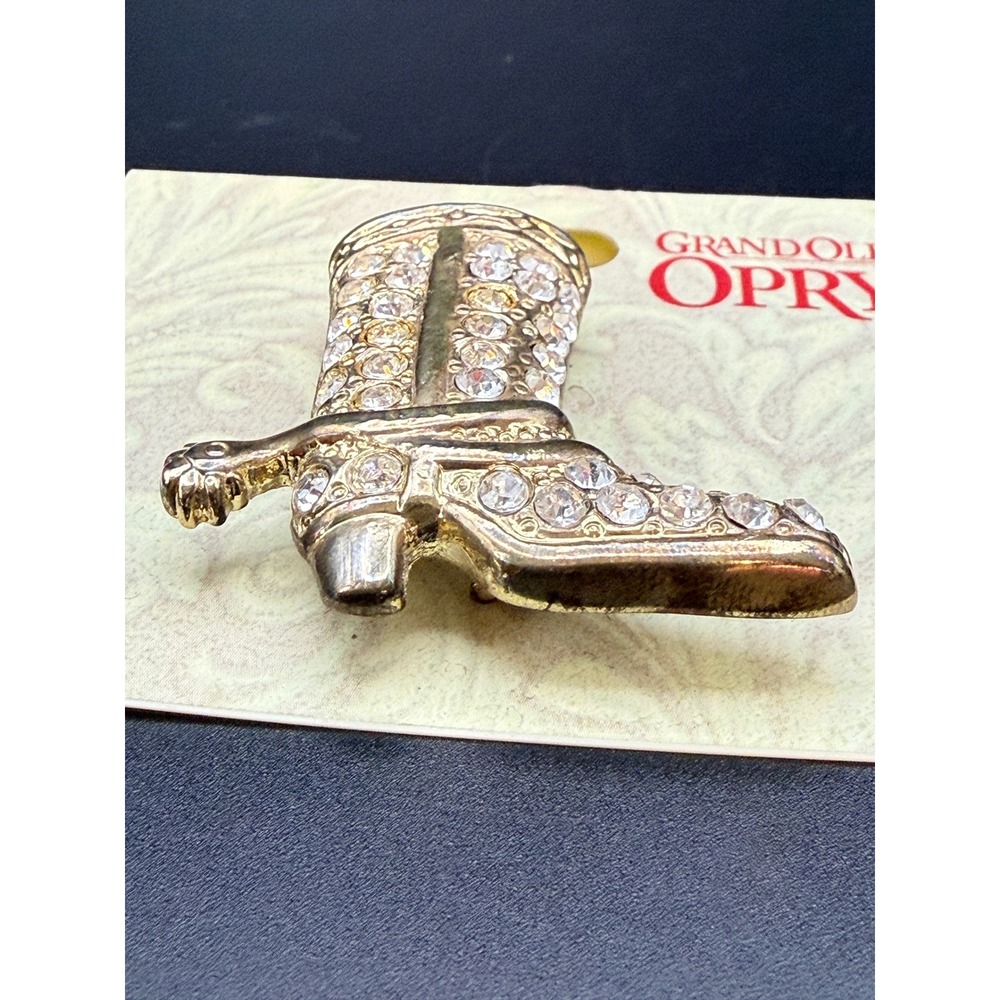 Grand Ole Opry Rhinestone Cowboy Boot Brooch Gold Tone Western Pin B3097 - Picture 3 of 7